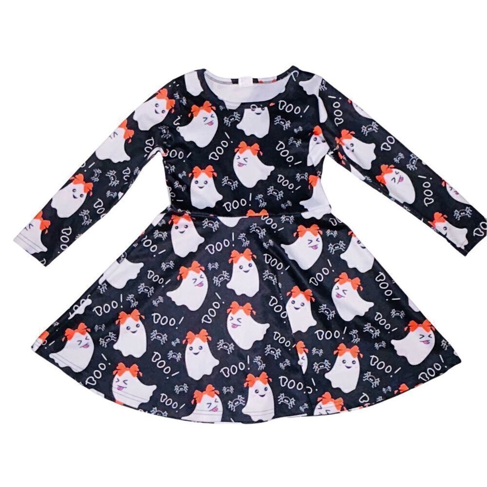 Ghost Girls Long Sleeve Halloween Skater Dress Size S - Picture 1 of 3